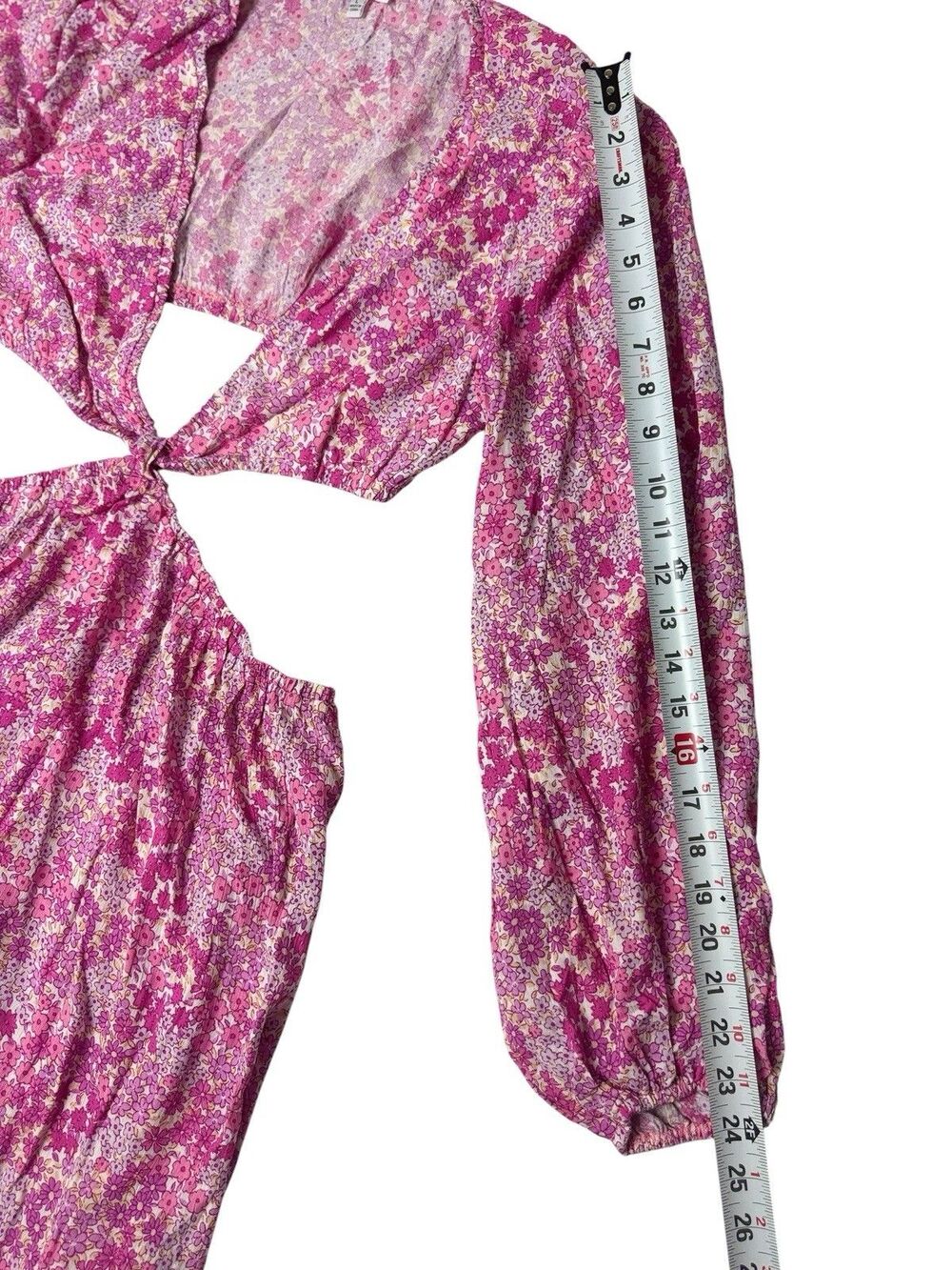 Sky to Moon Pink Floral Cutout Mini Dress Long Sleeve Open Front Size L NWOT - Picture 10 of 10